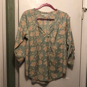 LC Lauren Conrad Green Floral Blouse